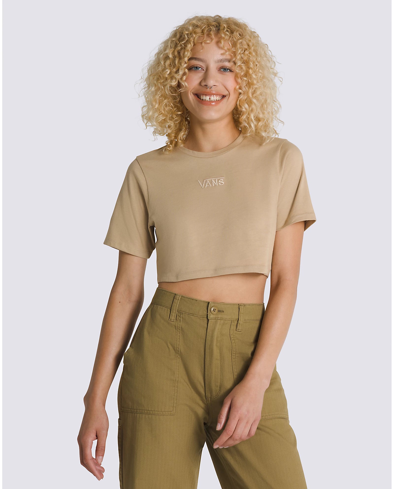 FLYING V CROP T-SHIRT  - INCENSE BROWN